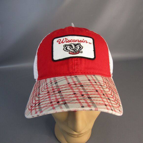 Wisconsin Badgers Strapback Hat NWT Adjustable Cap NCAA by Signatures Plaid Brim - Picture 1 of 8